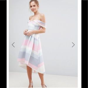 NWT ASOS sz 6 Bardot cold shoulder pastel dress